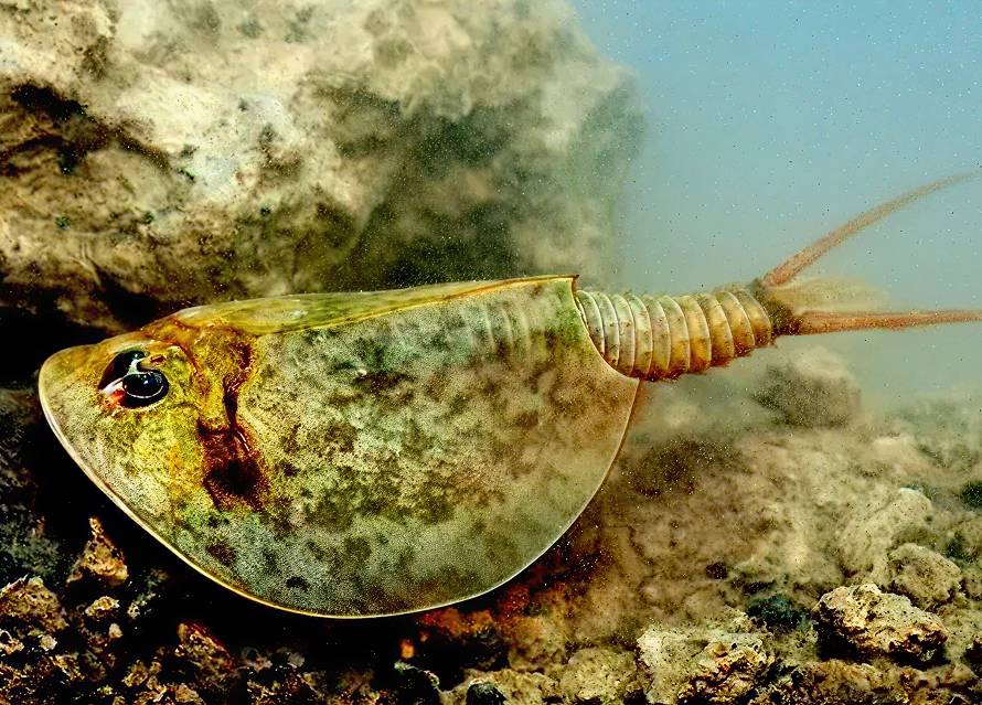 Aquatic creature on rocky underwater surface